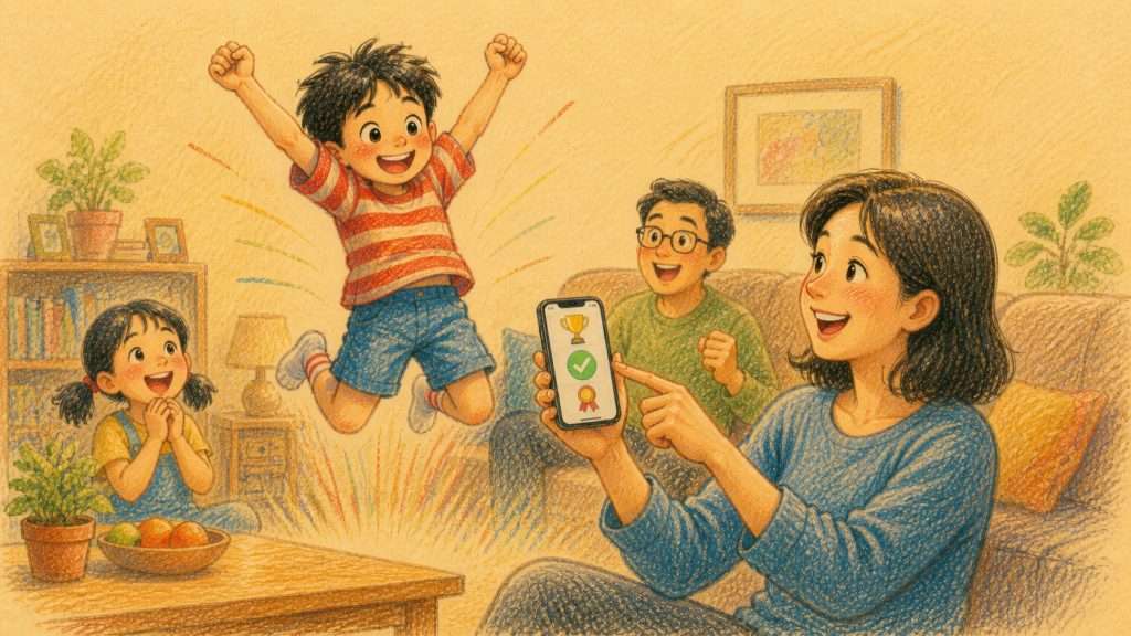 《失而復得》佳作插畫：媽媽分享比賽改判消息時孩子興奮得跳起來
