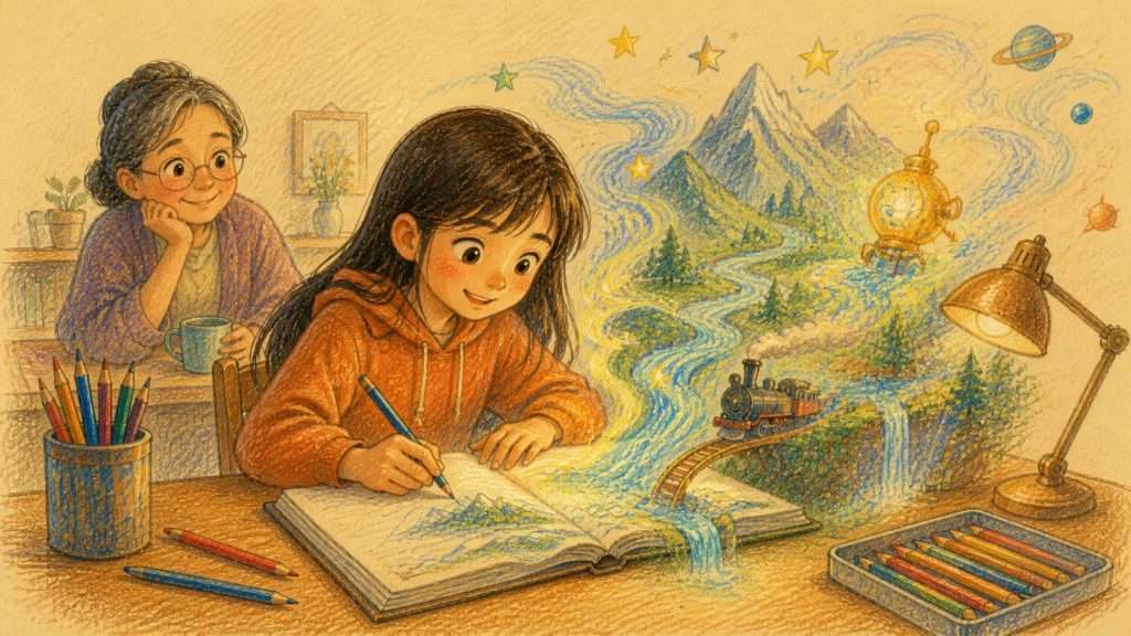 《想像力，讓生活更美好》佳作插畫：學生用彩筆讓山河發明和奇妙世界從畫冊中展開